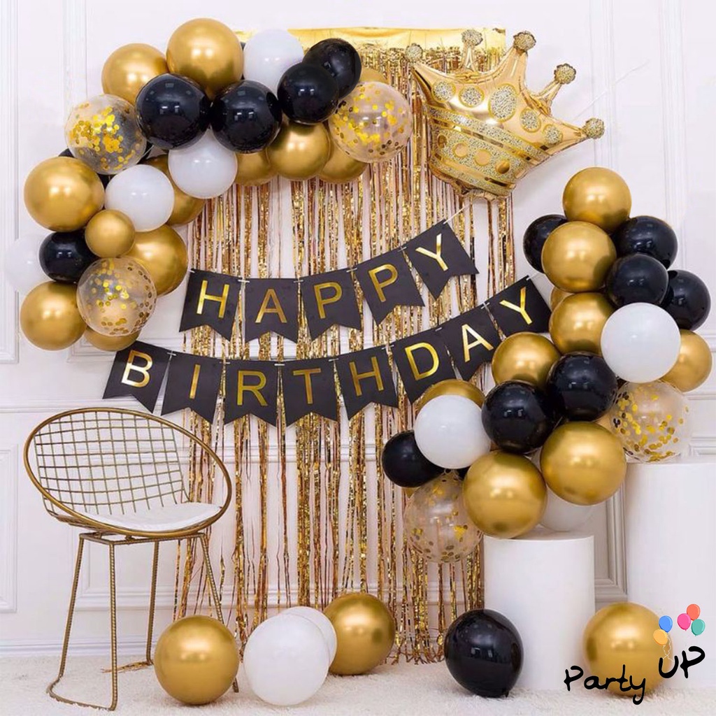 [Arch] Paket Balon Rantai Dekorasi Gold Hitam Putih