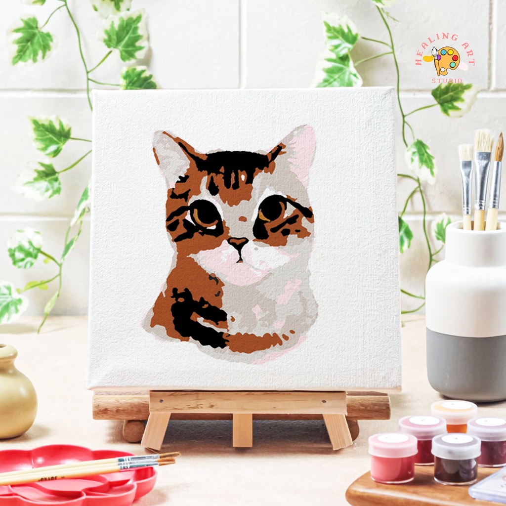 Jual Paint by number lukisan kucing canvas ukuran 20x20 cm / painting