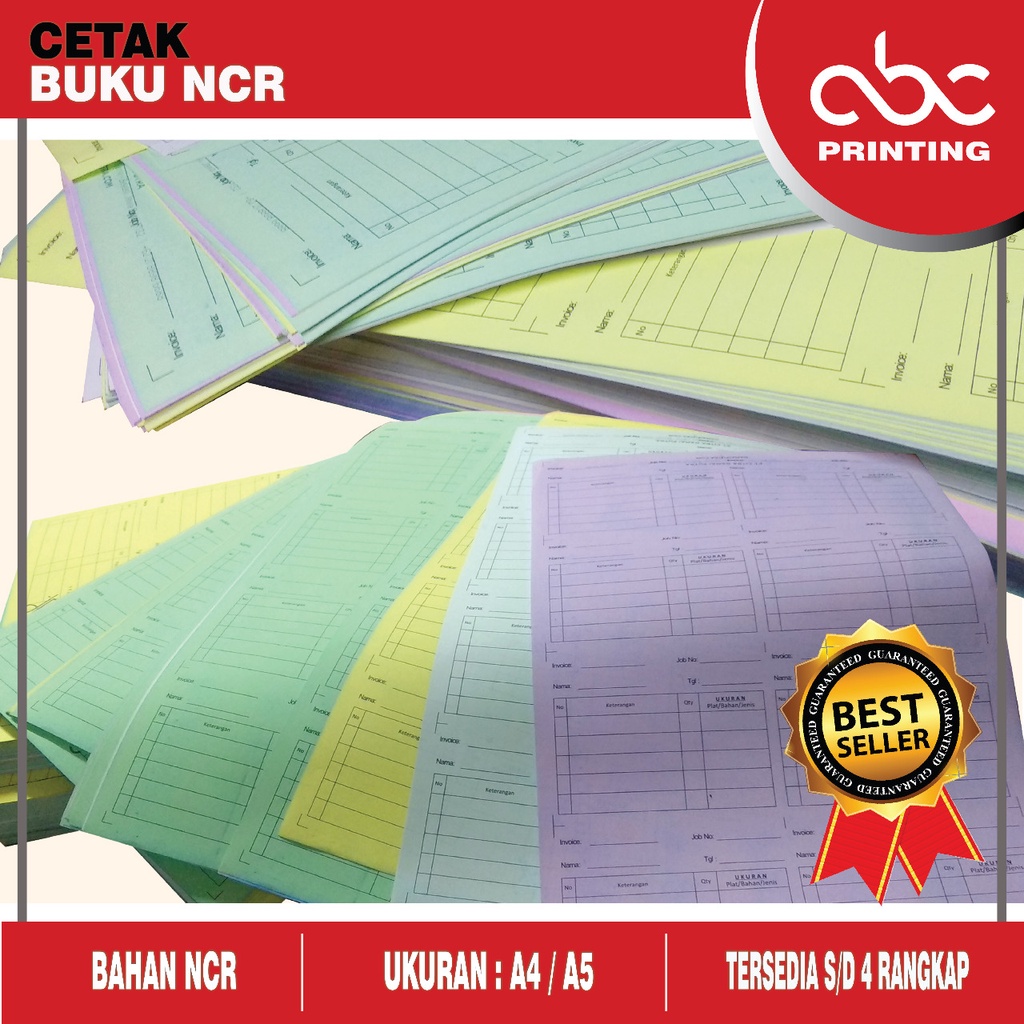 Cetak NCR Nota / Kuitansi / Bon / Surat Jalan BISA order 2 SAJA - 1 ply, A4