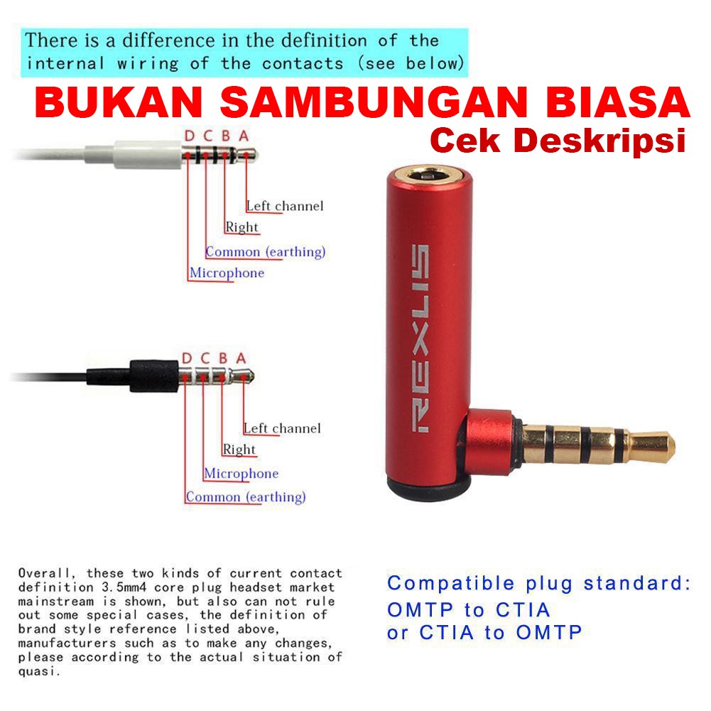 Jual Converter AHJ CTIA To OMTP Jack 3.5mm To 3.5mm Adapter Headset Mic ...