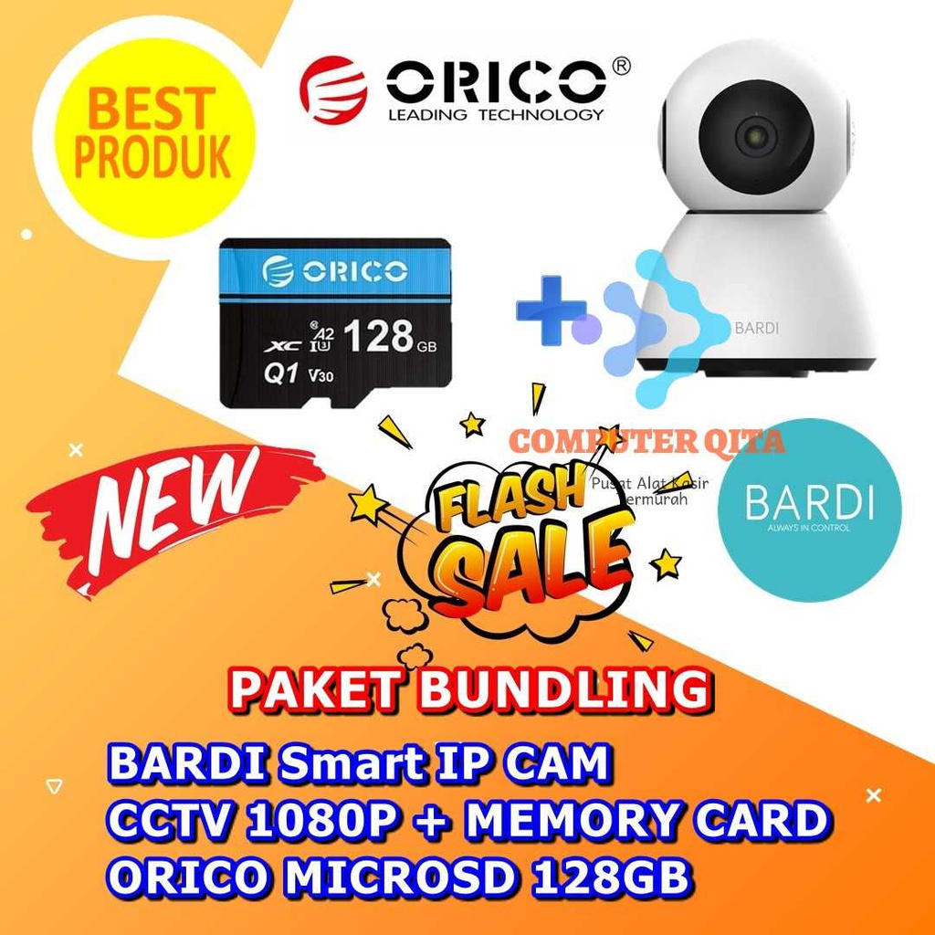 Jual BARDI Smart IP CAM CCTV 1080P + MEMORY CARD ORICO MICROSD 128GB