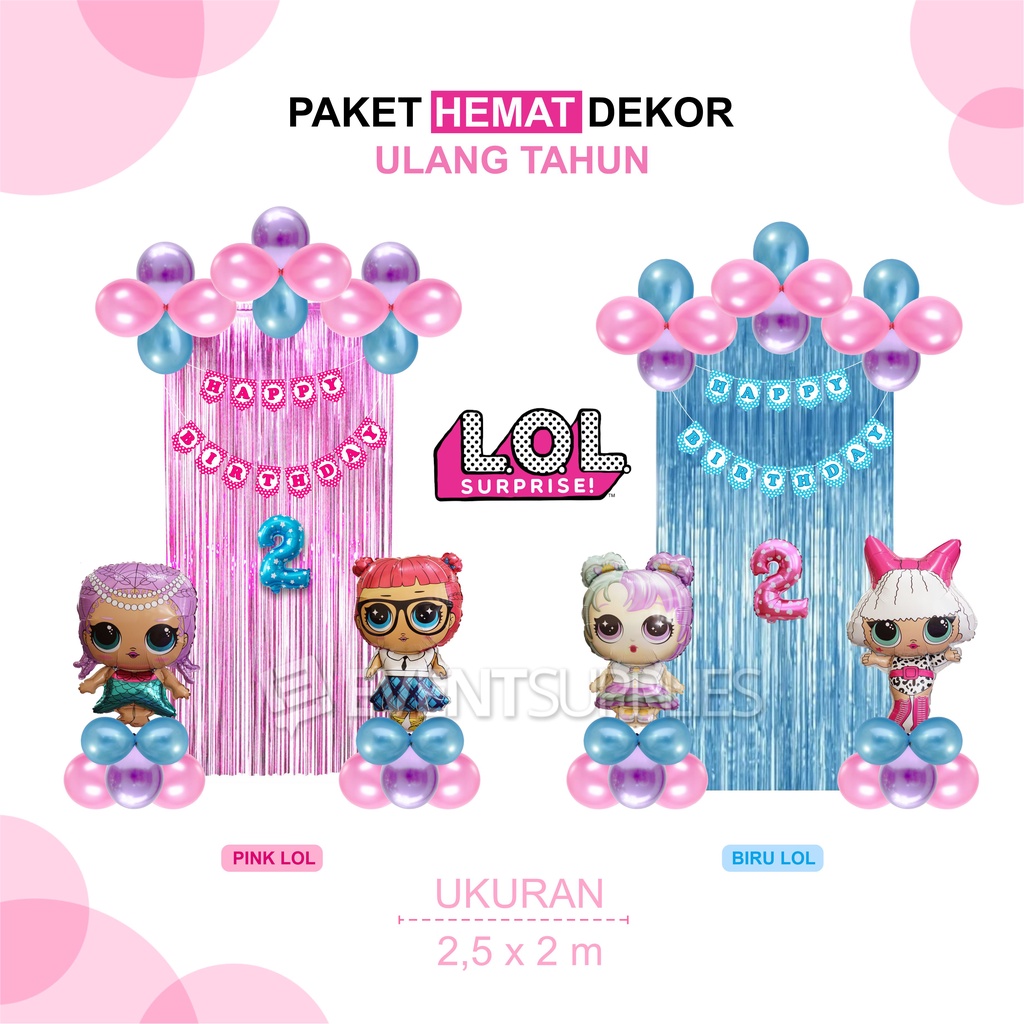 Jual Paket Hemat Dekorasi Ulang Tahun Tema LOL Warna Biru Pink [Angka