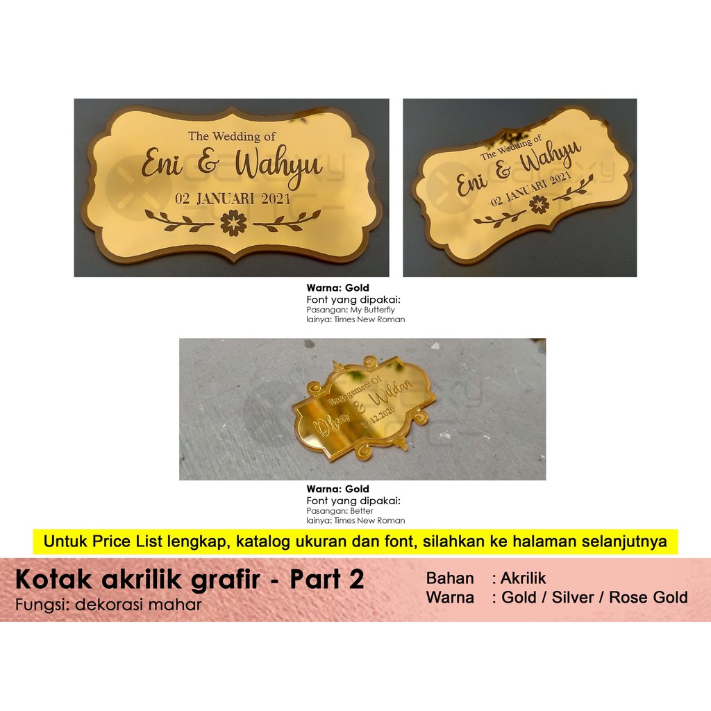 Jual Custom kotak grafir tulisan mahar part 2 - akrilik gold / silver