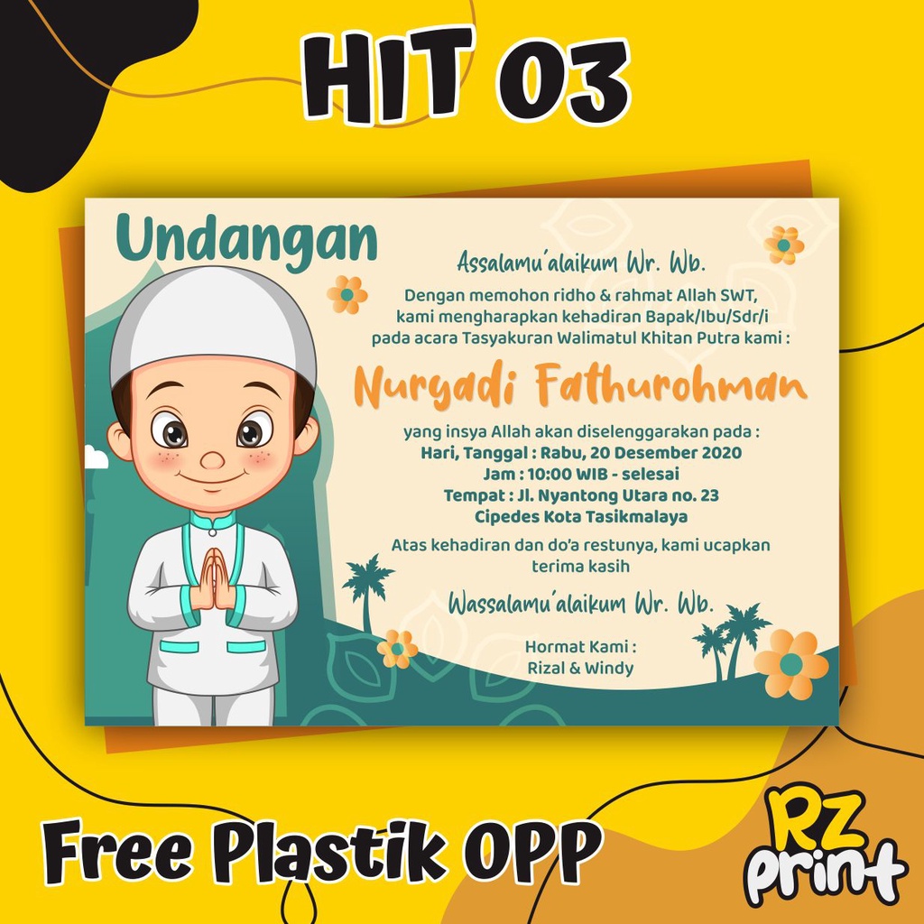 Jual Undangan Khitan / Undangan Tasyakuran Khitan / Khitanan / Sunatan ...