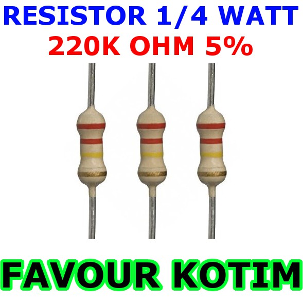 50x Résistances Carbone 220K Ohms 1/4 Watts +/- 5