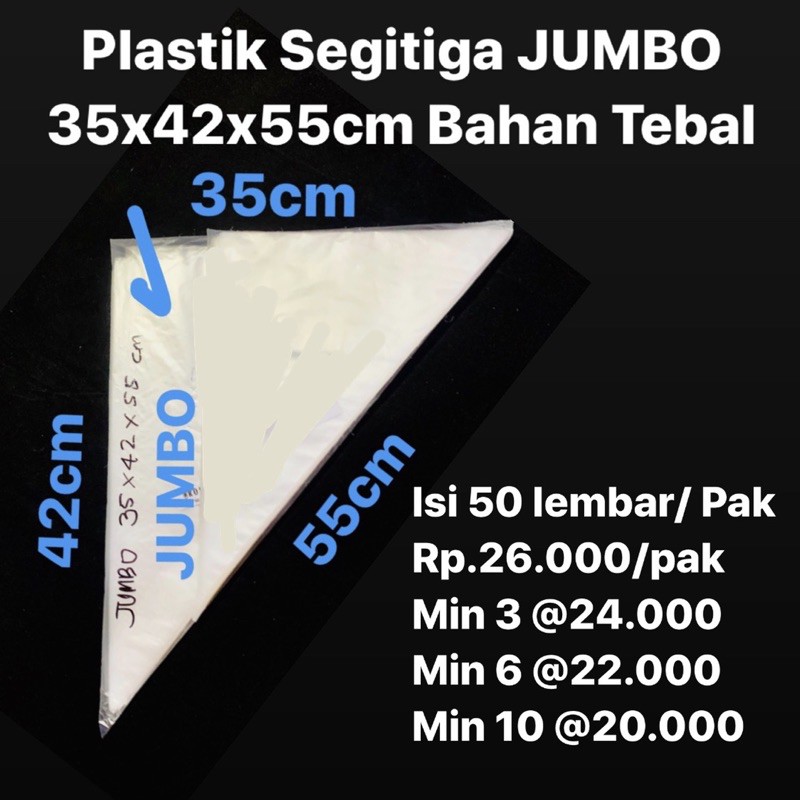 Jual Plastik Segitiga Jumbo 35x42x55cm Isi 50 Lembar Bahan Tebal