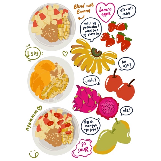 Jual sticker oatmeal/sarapan diet/buah buahan | Shopee Indonesia