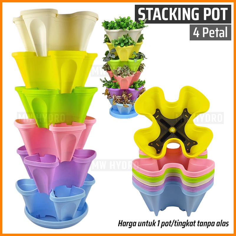 Jual Pot Bunga Susun Tingkat, Stacking Flower Pot, 4 Petal | Shopee ...