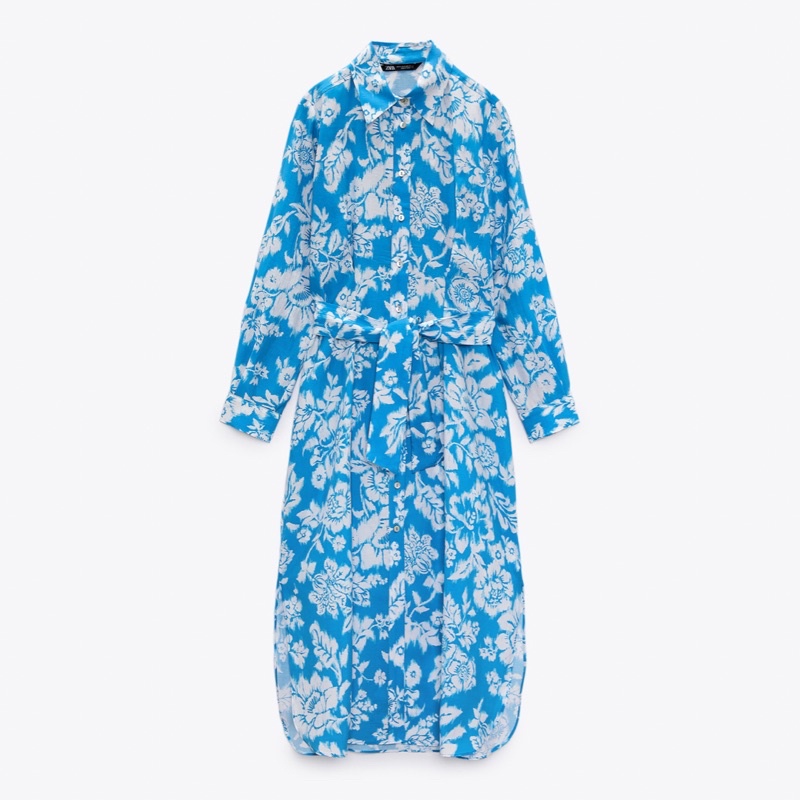Jual ZARA Printed Floral Dress Blue/White Original | Shopee Indonesia