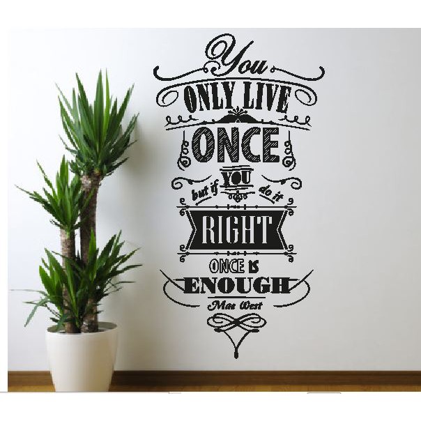 Jual PRODUK- WALL STICKER QUOTES YOU ONLY LIVE ONCE STIKER DEKORASI
