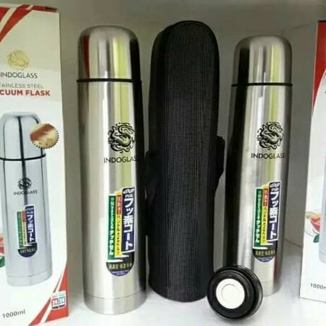 Jual Termos INDOGLASS Kapsul + Sarung 1000 ml Termos Air Panas 1 liter