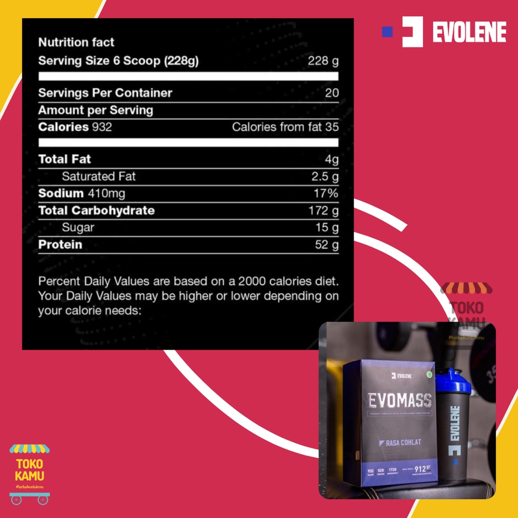 Jual EVO MASS 912 GRAM GR (2LBS) BPOM HALAL EVOMASS GAINER EVOLENE SUSU ...