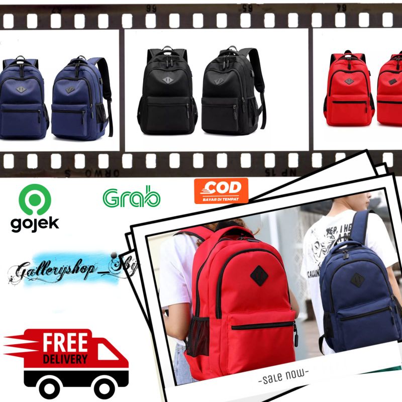 Jual BACKPACK KEREN TAS RANSEL HITAM MERAH NAVY SEKOLAH KERJA KULIAH ...