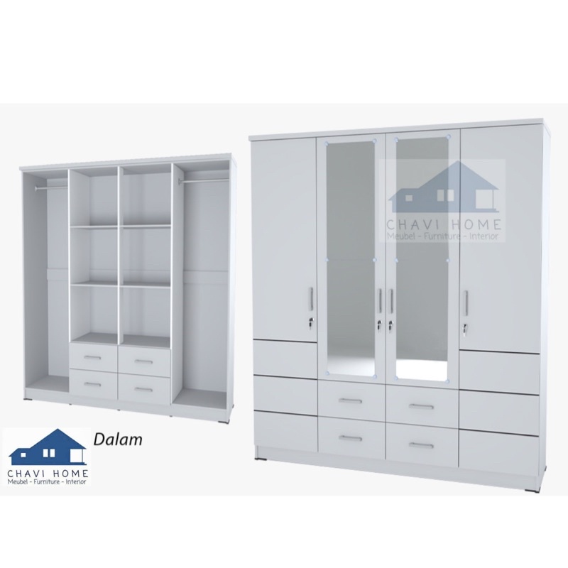 Jual Lemari pakaian lemari baju lemari 4 pintu dengan 4 laci luar putih
