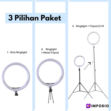 Impodio Ringlight Diameter 26 CM 3 Warna Dimmable
