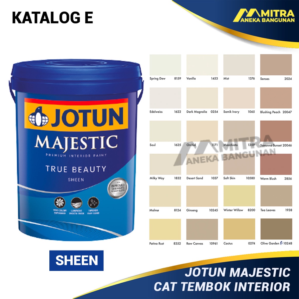 Jual CAT TEMBOK INTERIOR JOTUN MAJESTIC TRUE BEAUTY SHEEN 2,5 LITER /  KATALOG E / WARNA BEIGE NUDE AESTHETIC CREAM MOCCA COKLAT | Shopee Indonesia