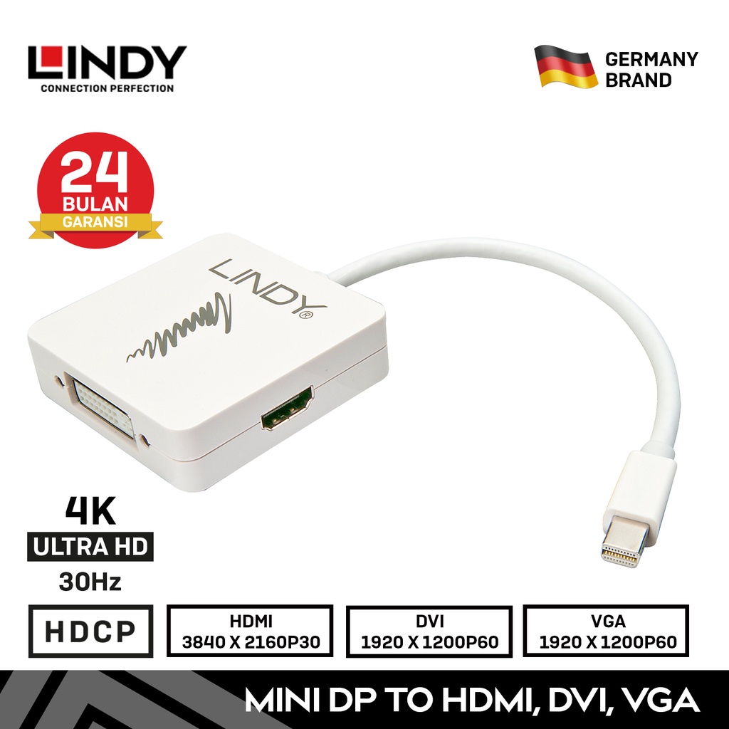 Jual LINDY Converter Mini DisplayPort to HDMI DVI VGA Active Adapter ...