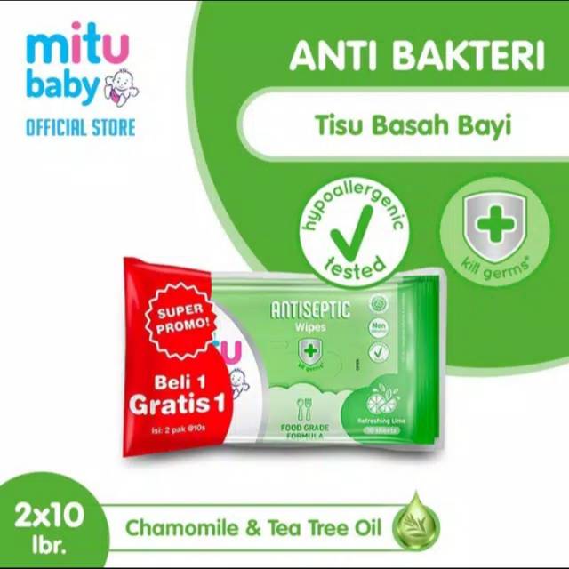 Jual Mitu Baby Wipes Antiseptic 10's (Buy 1 Get 1 Free) | Shopee Indonesia