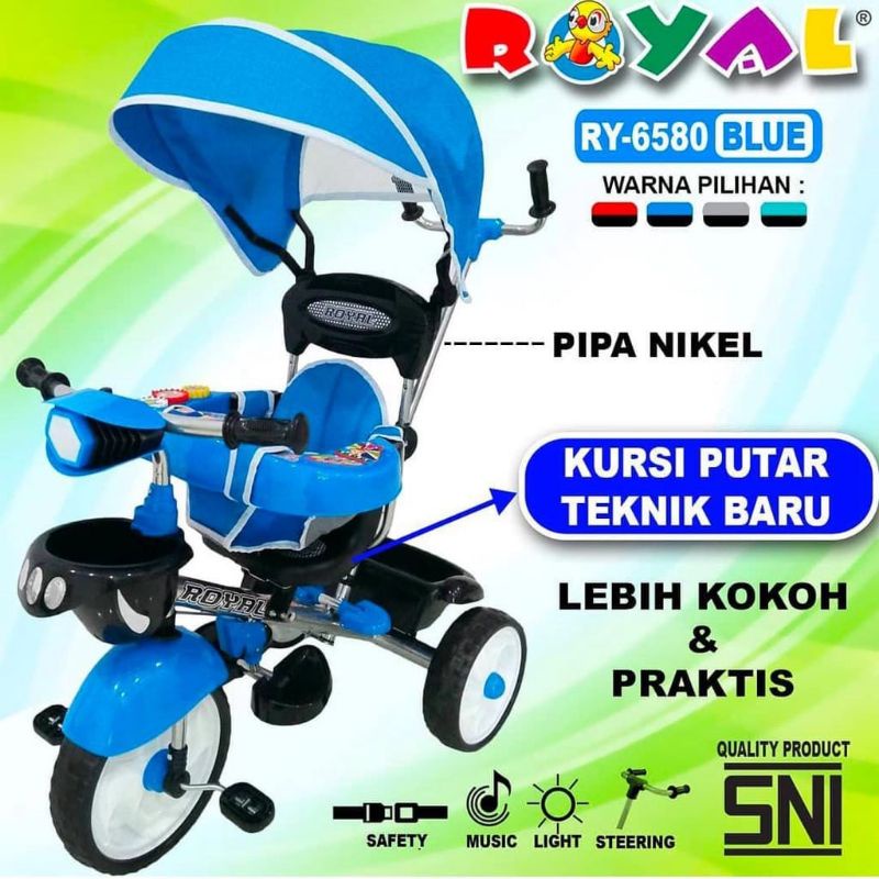 Jual Sepeda Anak Roda 3 Tiga Stroller Royal 6580 New Model | Shopee ...