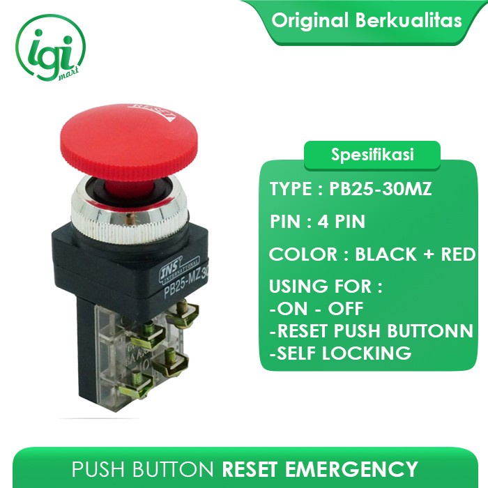 Jual PUSH BUTTON RESET / PUSHBUTTON EMERGENCY PB25MZ 4 KAKI 22 mm ...
