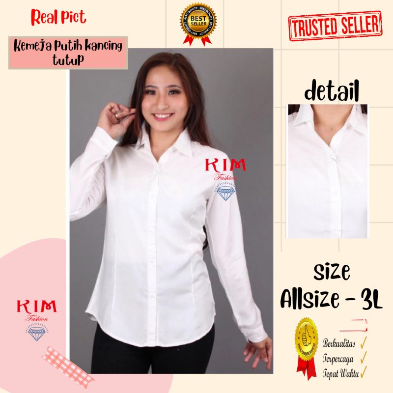 Jual Kimfashion Kemeja Putih Polos Formal Wanita Lengan Panjang Simple Kancing Tutup