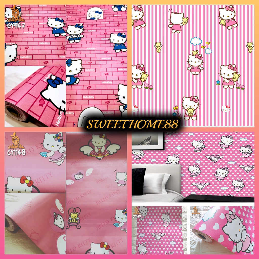 Jual Wallpaper Stiker Motif Hello Kitty Ukuran 45cm x 8M Wallpaper Dinding Wallpaper Kamar Cewek