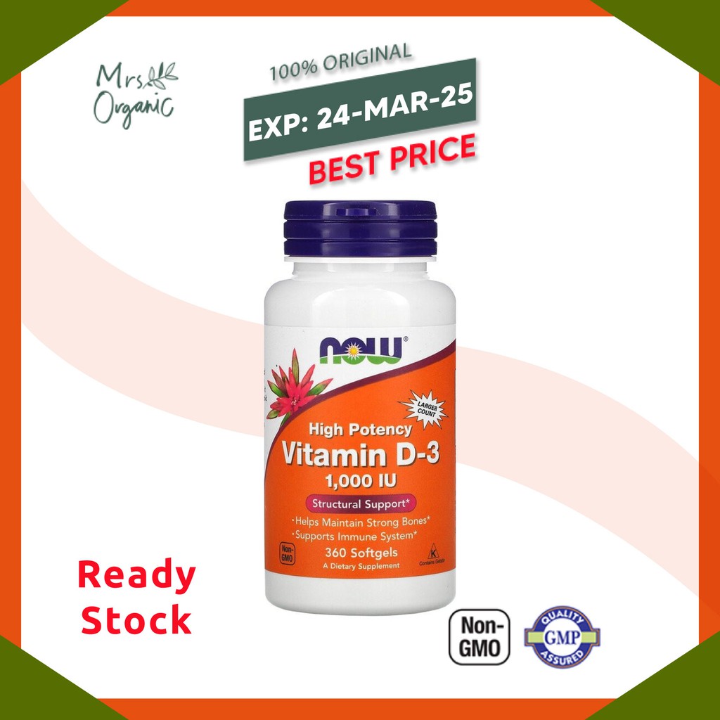 Jual NOW Vitamin D3 D3 1000 IU 360 softgels imun daya tahan tubuh