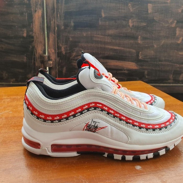 Sepatu Air Max 97 Sketch Logo White Black Red Sport Import Original Running Terbaru