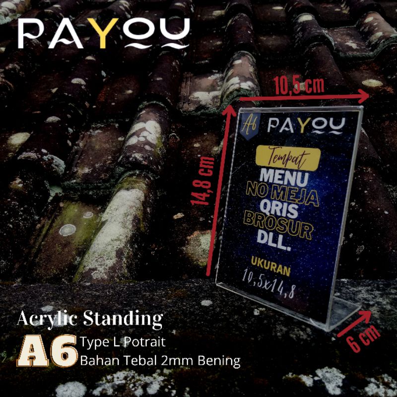 Jual Acrylic Standing A6 Type L Potrait/ Tempat QRIS/ Tempat Brosur ...