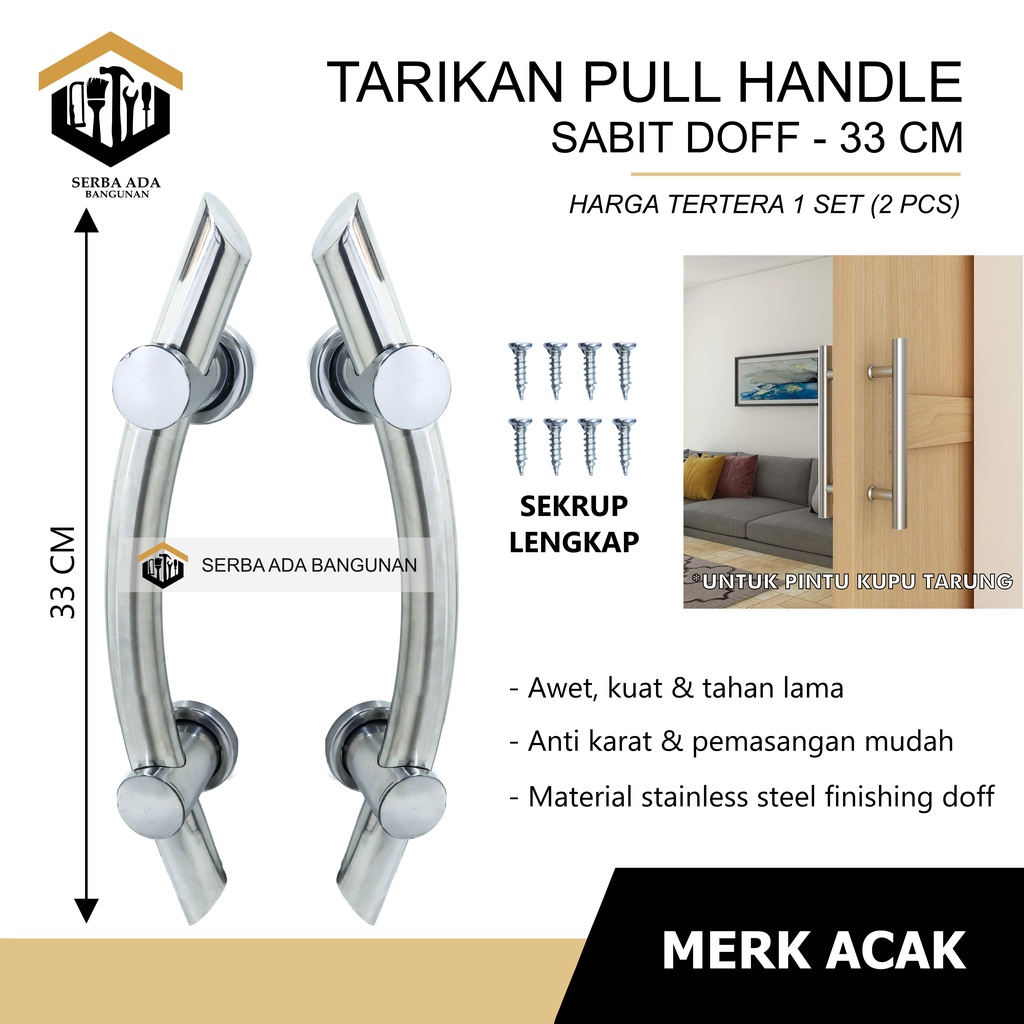 Jual handle pintu rumah minimalis tarikan gagang stainless murah 33cm