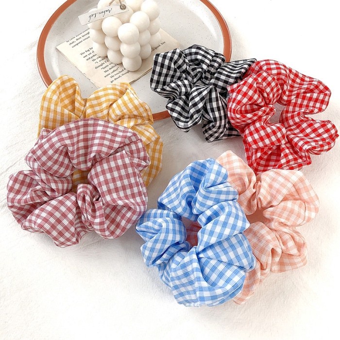 Jual IKAT RAMBUT Scrunchie Gaya Korea Kekinian Motif Kotak-Kotak Cepol ...