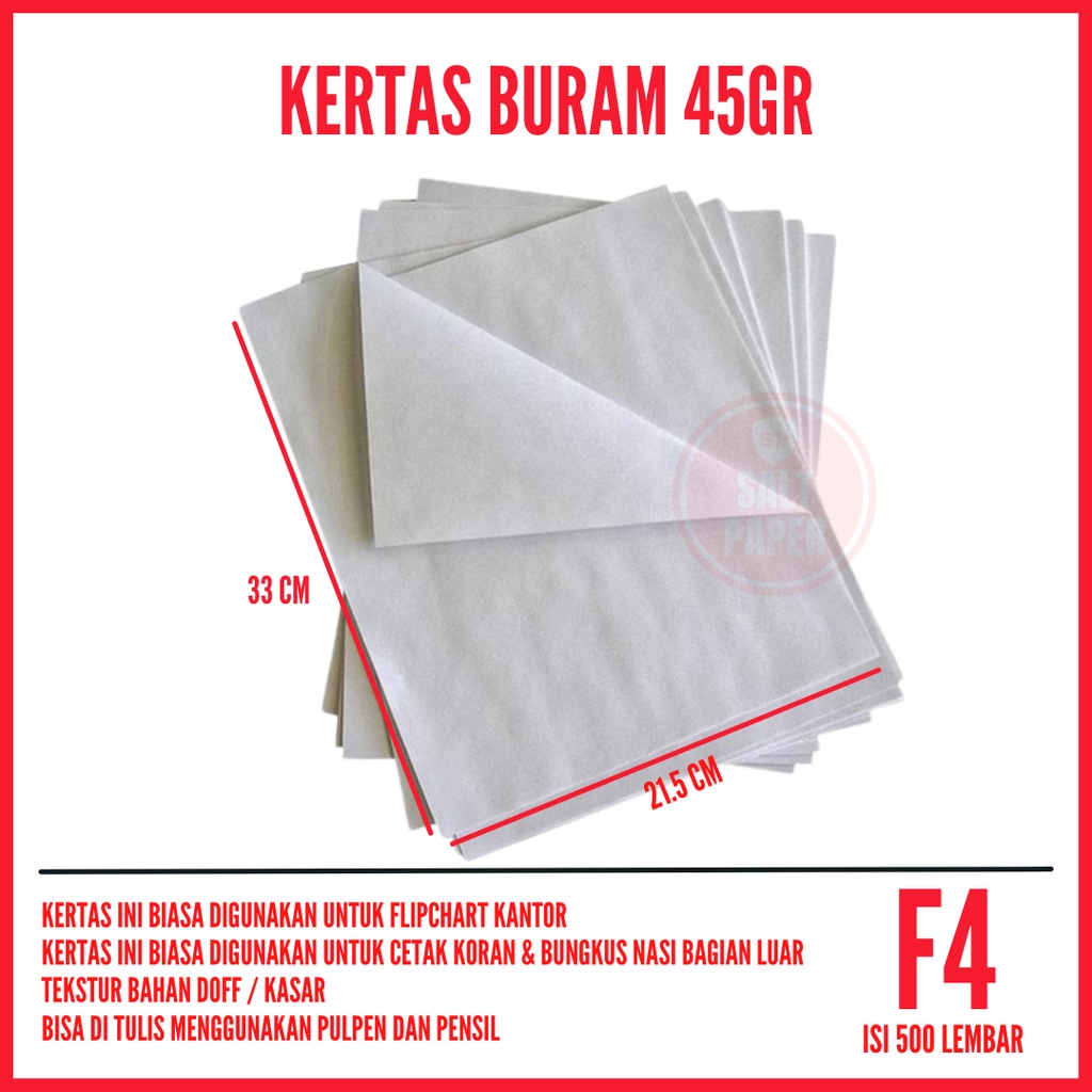 Jual Kertas Buram F4 1 Rim Isi 500 Lembar Kertas Buram F4 Shopee