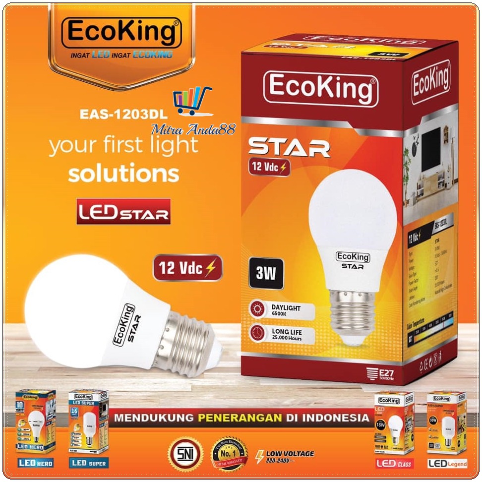 Jual Mitraanda88 Lampu Bohlam Led DC Aki 12v Ecoking Star | Shopee ...