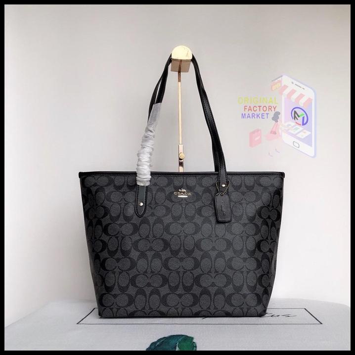 Jual TAS COACH F58292 Tote Bag City Zip Signature Black Grey ORIGINAL