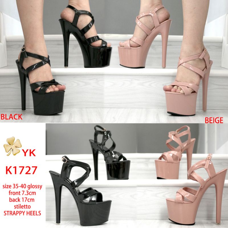 Jual YKshoes 1727 heels 17cm stiletto heels hak tali black beige