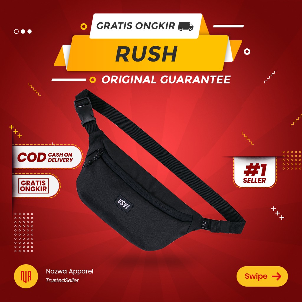 Jual TAS PINGGANG WAIST BAG VISVAL RUSH SOLID BLACK | Shopee Indonesia