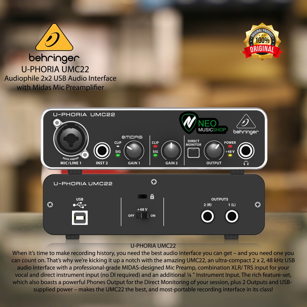 Jual BEHRINGER UMC22 [ UMC 22 ] AUDIO INTERFACE SOUNDCARD W/ MIDAS