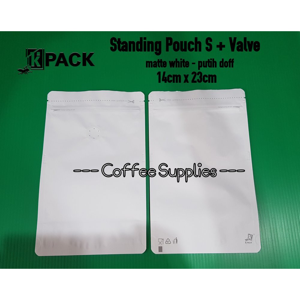 Jual Standing Pouch S Matte White Putih Doff Valve Zip Kemasan Kopi