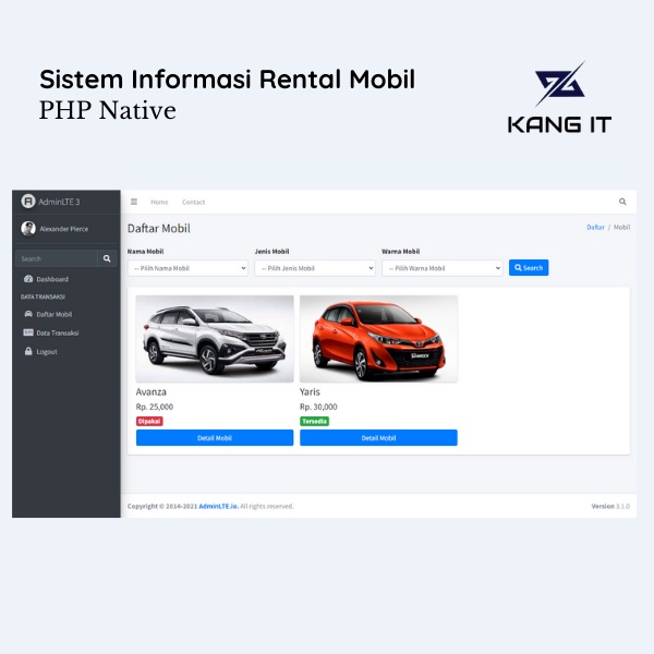 Jual Source Code Sistem Informasi Rental Mobil Program Php Native Berbasis Website Shopee 5258