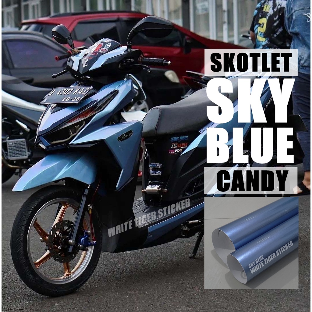 Jual Skotlet Stiker Motor Sky Blue Metalik Candy Scotlite Sky Blue