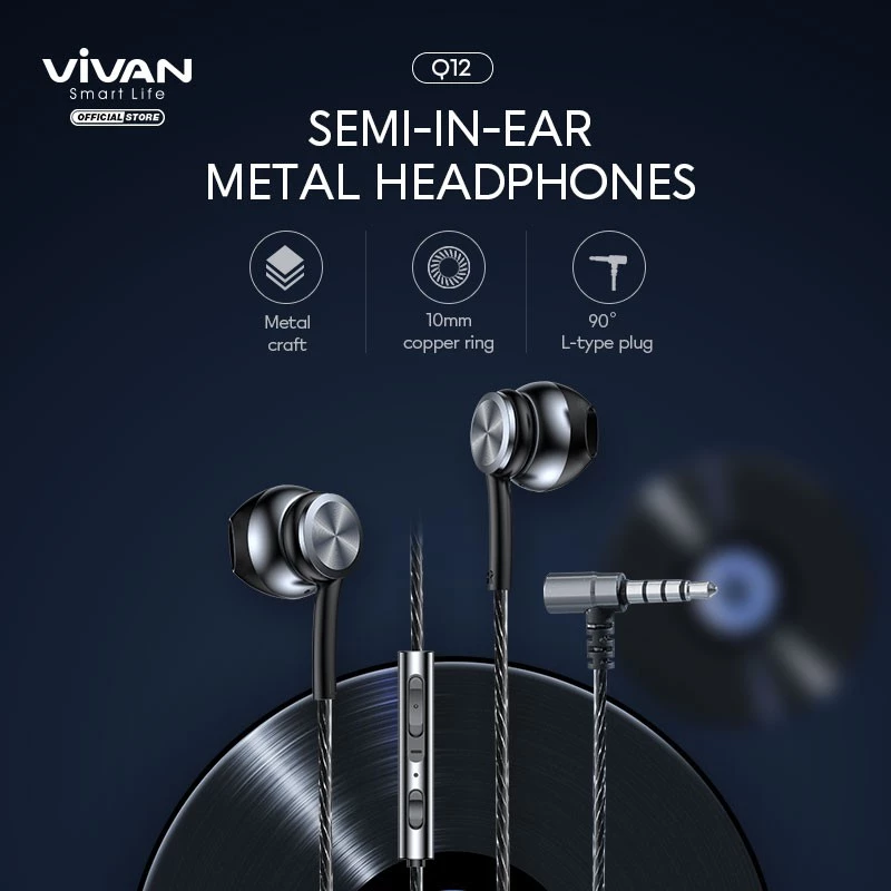 Headset VIVAN Q12 Wire Earphone Deep Bass Mic Konektor L 90 AUX 3.5 mm - Garansi Resmi 1 Tahun