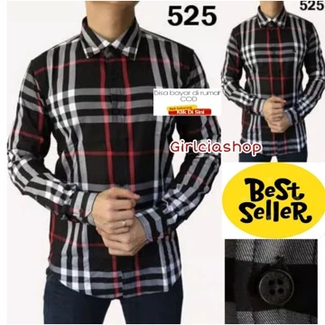 Kemeja Pria Kotak Basic Lengan Panjang Baju Atasan Cowok Flanel Kemeja Salur