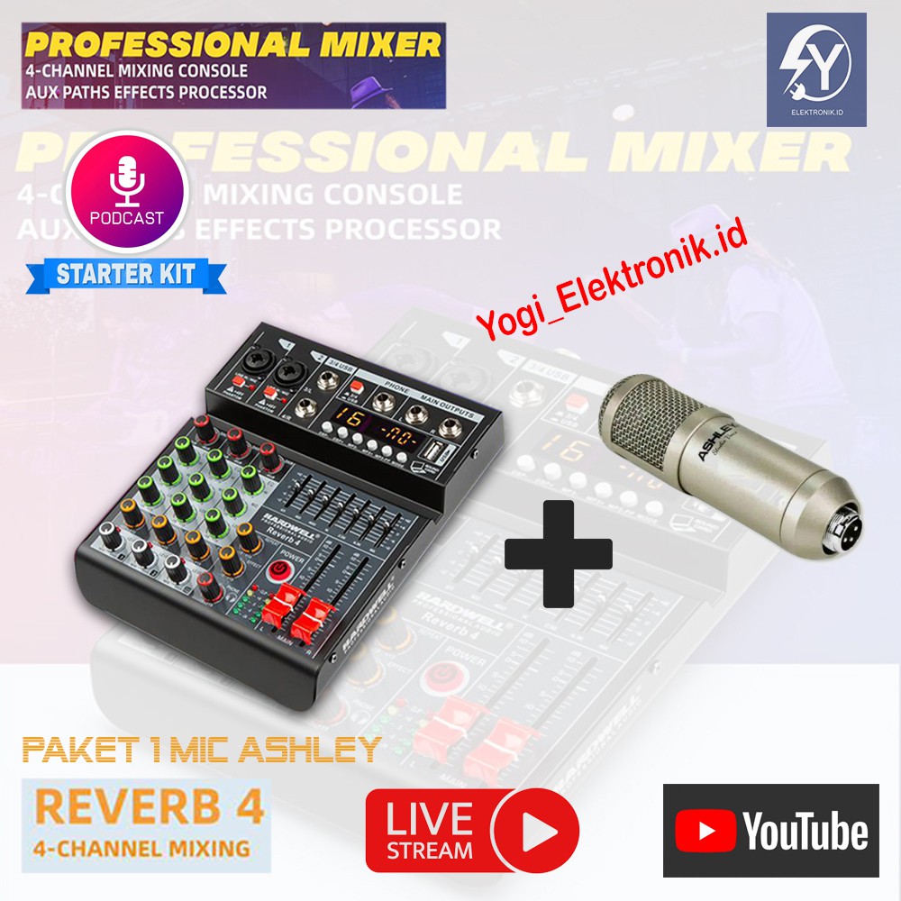 Jual Paket Podcast Stream Mixer Hardwell Reverb 4 / Mic Ashley Studio ...