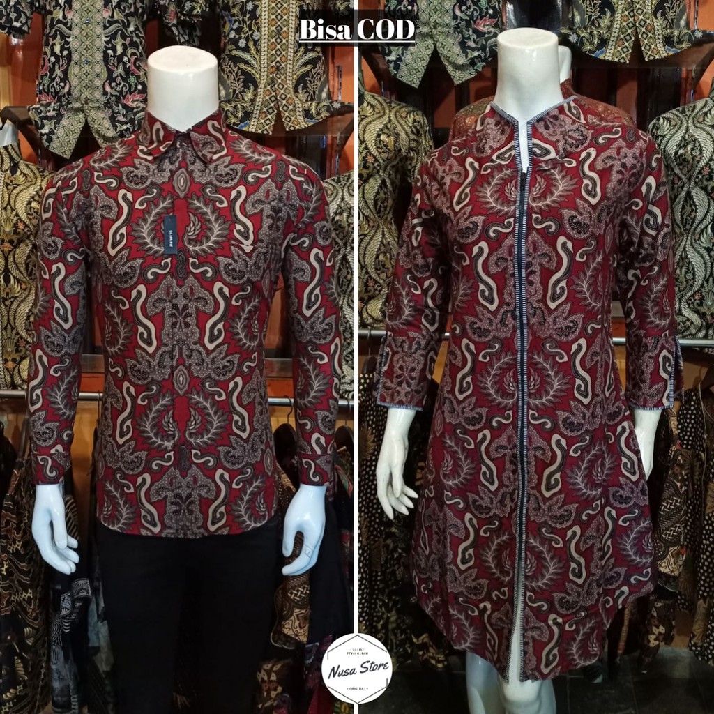 Jual Batik Couple Slimfit Baju Batik Couple Seragam Pasangan Tunik Zipper Couple Batik Seragam 