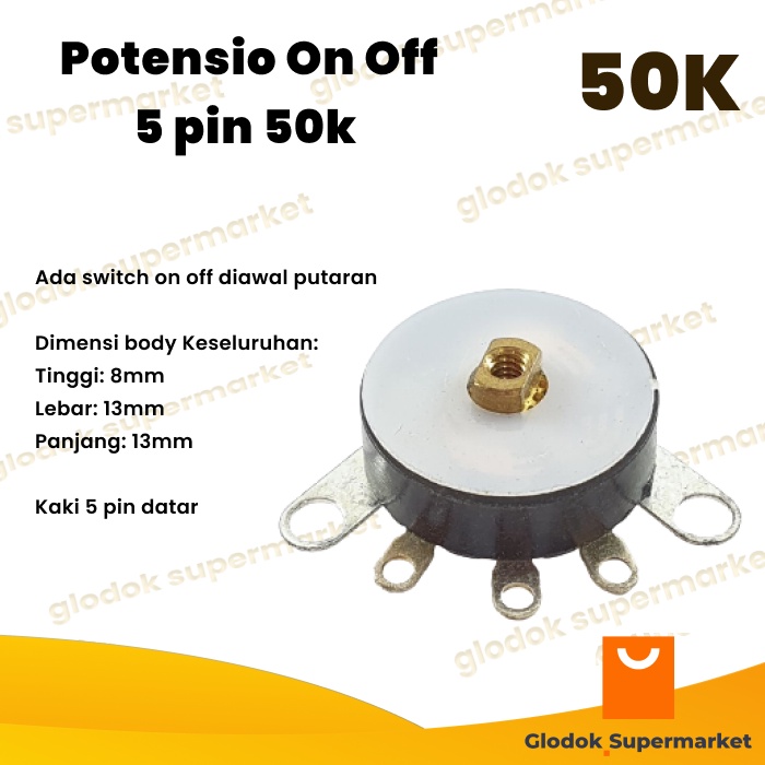 Jual Potensio On Off 5 pin 10k 5 Kaki Datar Kancing Flat Foot Switch ...