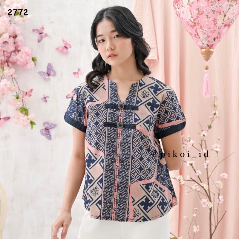 Jual Atasan Batik Merah Cheongsam Batik Wanita Baju Batik Etnik Seragam Batik Kantor Cewek 