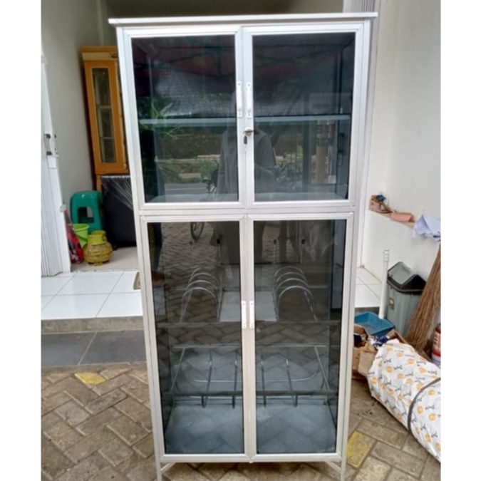 Jual RAK PIRING KACA ALUMINIUM 2 PINTU LEMARI PERLENGKAPAN DAPUR ...