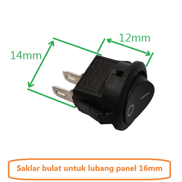 Jual Saklar On Off Rocker Switch Bulat 2 Pin Hitam Panel 16mm lubang ...