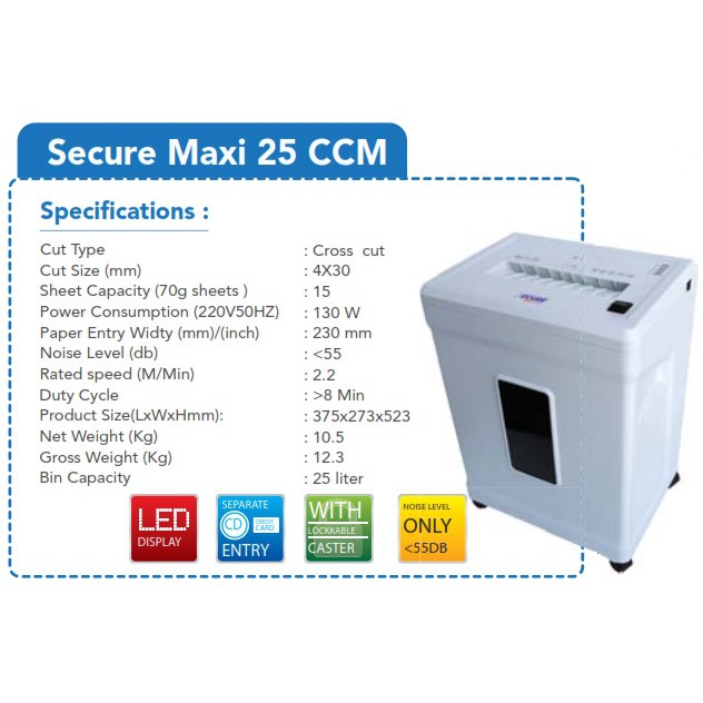 Jual SECURE PAPER SHREDDER MAXI 25 CCM CROSS CUT (MESIN PENGHANCUR