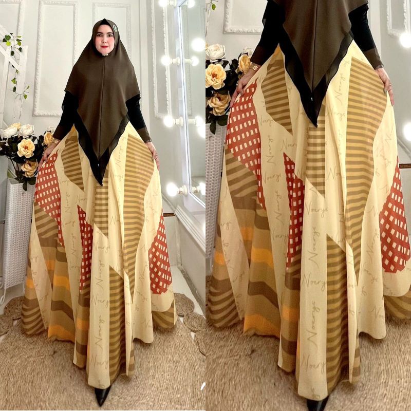 Jual Gamis syari set khimar motif digital printing noerys keren cantik